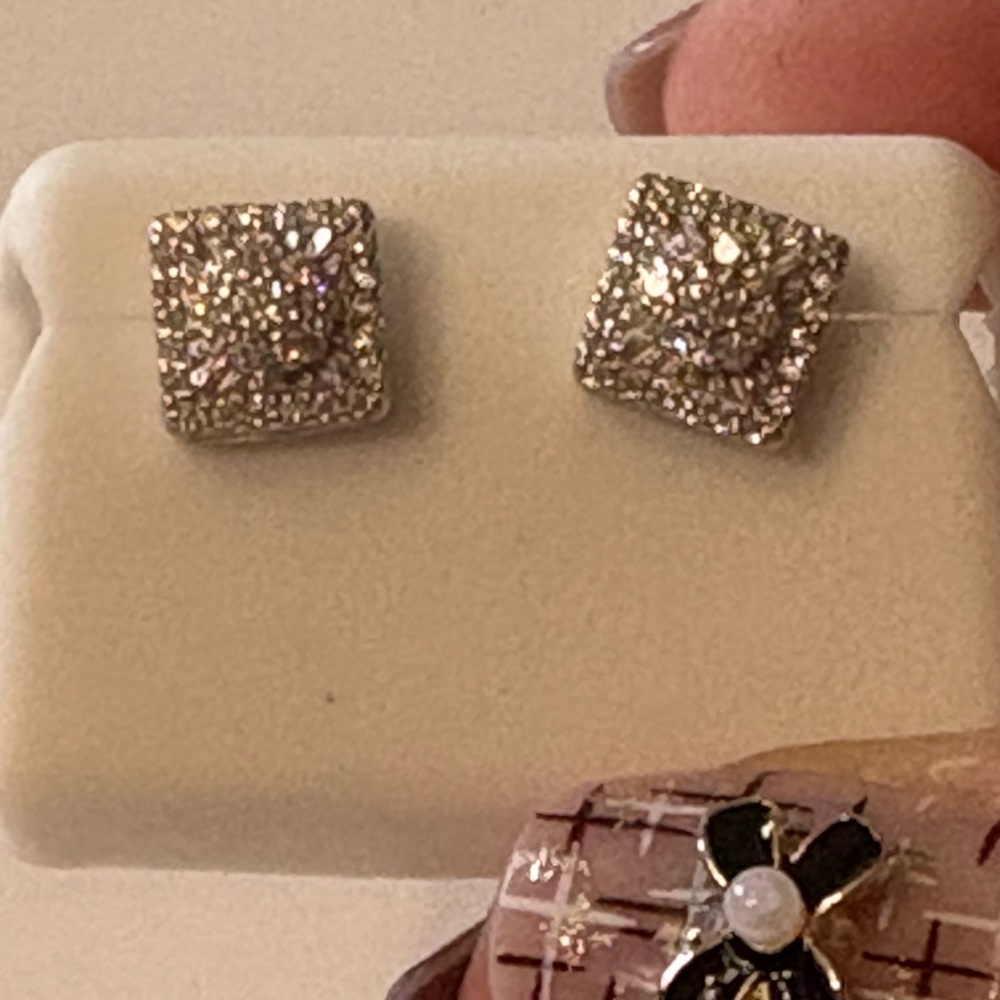 Elegant Silver 925 Moissanite Square Stud Earrings screw backs